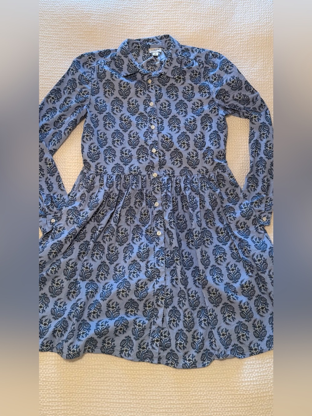 J.Crew | Blue Floral Paisley Shirt Dress | Button Front | Size 0 - Picture 5 of 7